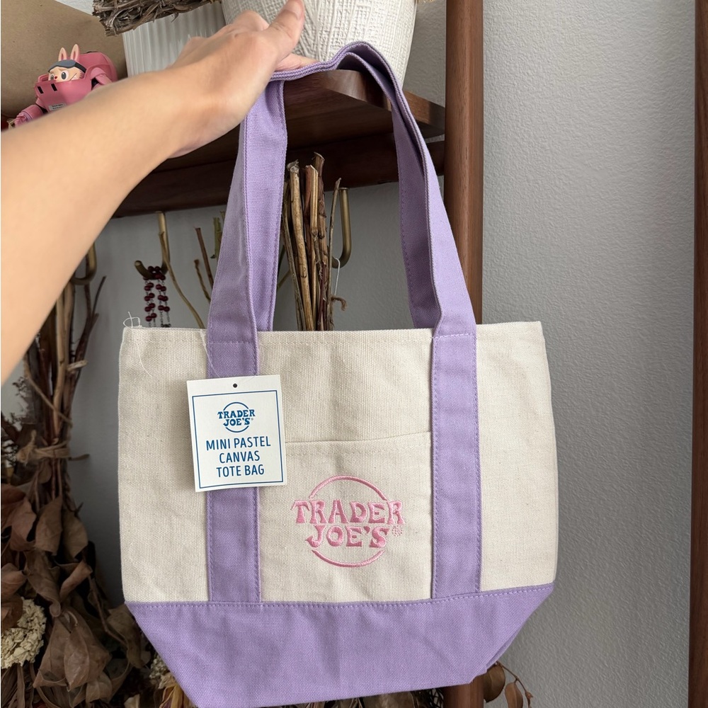 Trader Joe's Mini Canvas Tote in Lavender and Cream